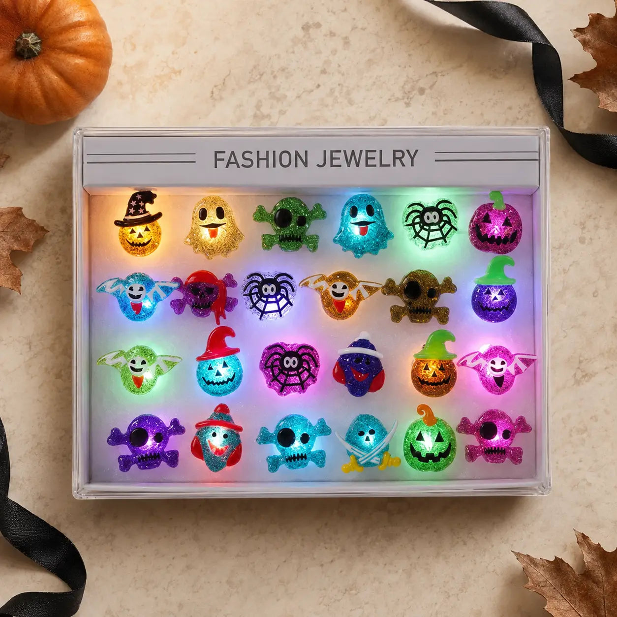2026 New Spooky Halloween LED Light-Up Flashing Rings (24PCS Assorted), Trick-Or-Treat Gifts, Party Favors & Goodie Bag Prizes
