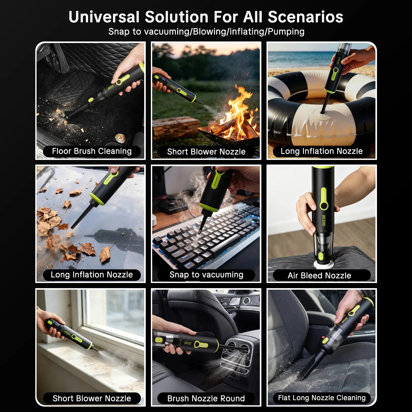 SEESE Car Vacuum Portable Cordless, 20000Pa 2 in 1 Vacuum Cleaner&Air Duster, 100W Brushless Motor Handheld Vacuum Cordless with 6000Mah Battery, Multi-Nozzles for Car, Home, Office, Pet Backtoschool