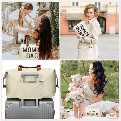 Mommy Diaper Bag Tote with 2 Organizer Pouches, Spacious 17.7In Mom’S Bag for Hospital and Weekender Travel, Creamy White
