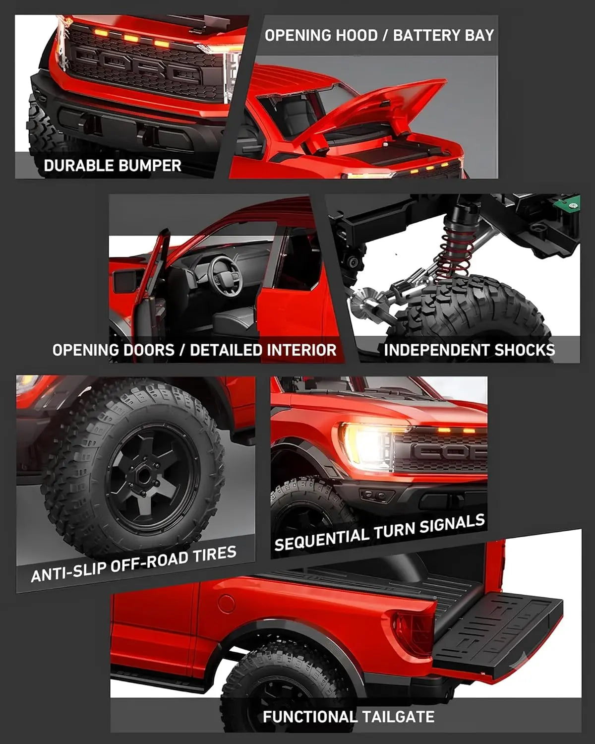1/12 Scale 4WD Off-Road RC Crawler Truck - Hobby Grade RTR Battery-Powered Remote Control Car for Adults, 2-Speed Transmission, LED Lighting, Metal Gears, High-Torque 380 Motor, Charging Function, Detailed Hood, Opening Doors, Realistic Hard-Body, Led Lig