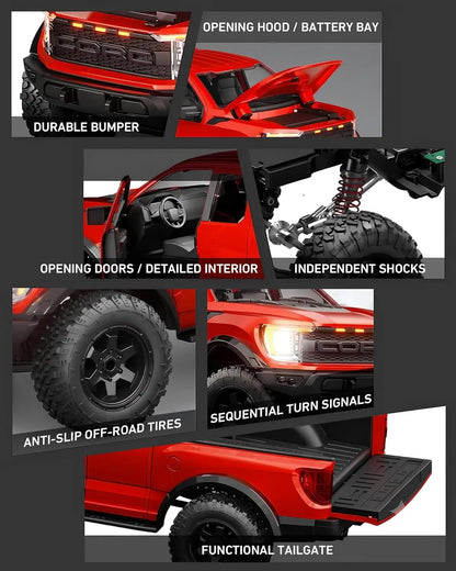 1/12 Scale 4WD Off-Road RC Crawler Truck - Hobby Grade RTR Battery-Powered Remote Control Car for Adults, 2-Speed Transmission, LED Lighting, Metal Gears, High-Torque 380 Motor, Charging Function, Detailed Hood, Opening Doors, Realistic Hard-Body, Led Lig