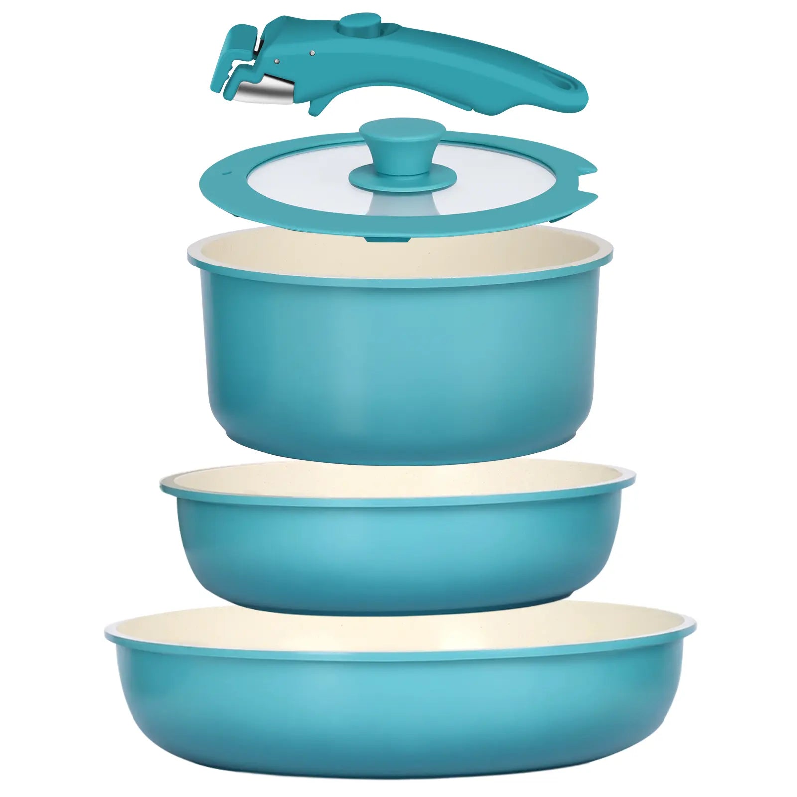 Gipp Non-Stick Cookware Set (5/11/21-Piece) with Detachable Handle, Frying Pan, Saucepan, Lid, Silicone Details, Induction Compatible, Oven Safe for RV Kitchen Use