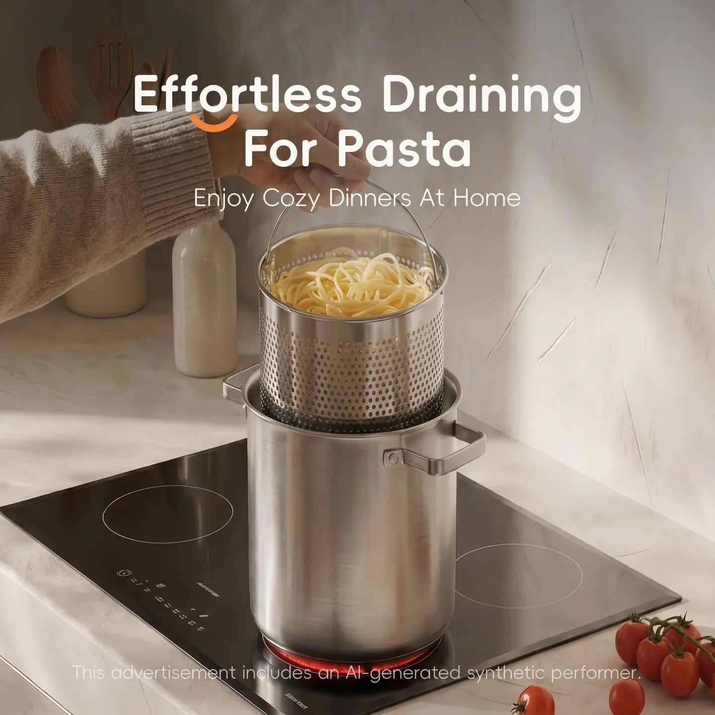 PUCOHOUSE 304 Stainless Steel Deep Stock Pot with Mesh Strainer Basket, Korean Japanese Style Multi-Purpose Asparagus Pot for Spaghetti, Deep Frying Skewers, Blanching Seafood Veggies, All Stovetops Compatible Induction Gas Electric Cookware