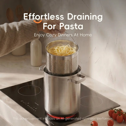 PUCOHOUSE 304 Stainless Steel Deep Stock Pot with Mesh Strainer Basket, Korean Japanese Style Multi-Purpose Asparagus Pot for Spaghetti, Deep Frying Skewers, Blanching Seafood Veggies, All Stovetops Compatible Induction Gas Electric Cookware