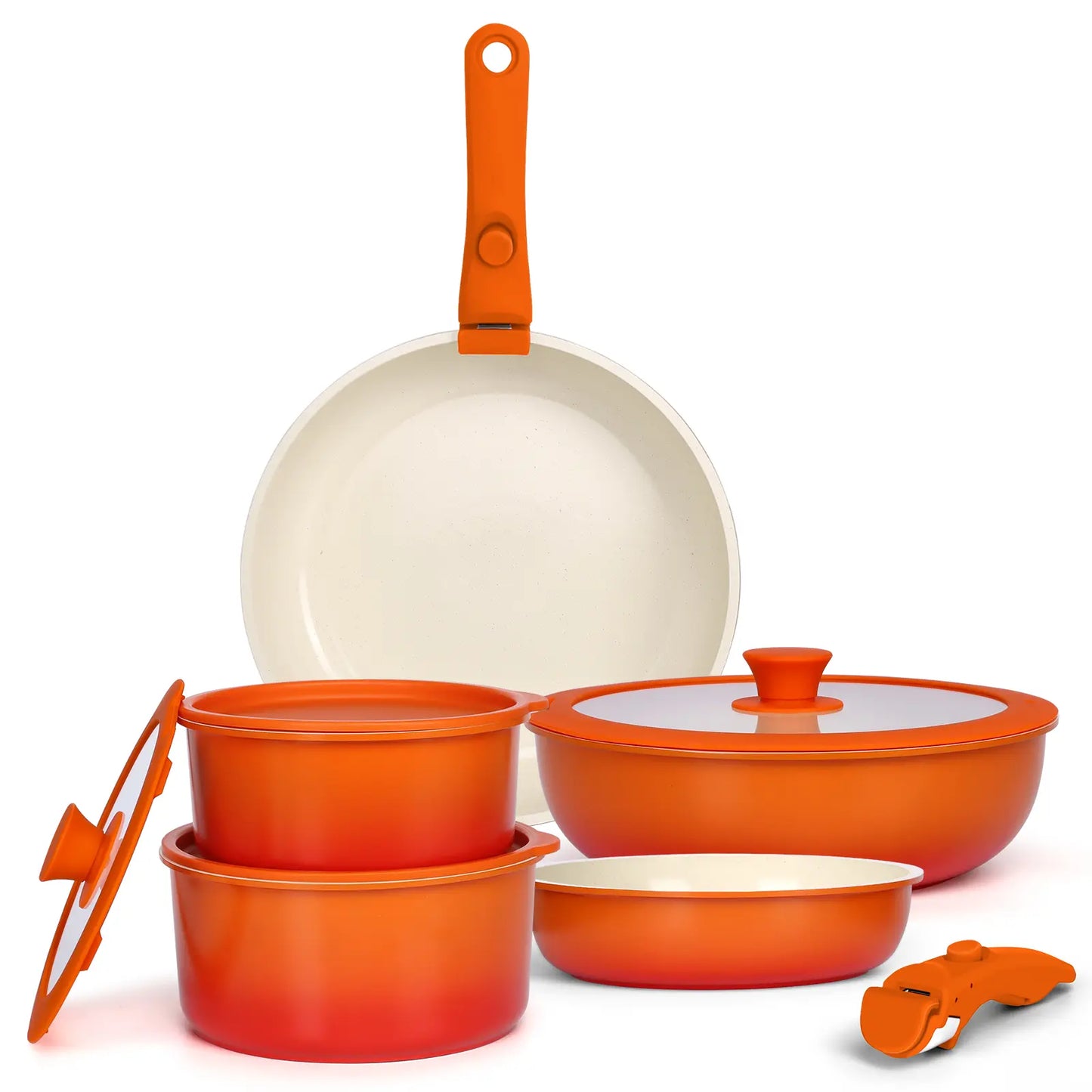 Gipp Non-Stick Cookware Set (5/11/21-Piece) with Detachable Handle, Frying Pan, Saucepan, Lid, Silicone Details, Induction Compatible, Oven Safe for RV Kitchen Use