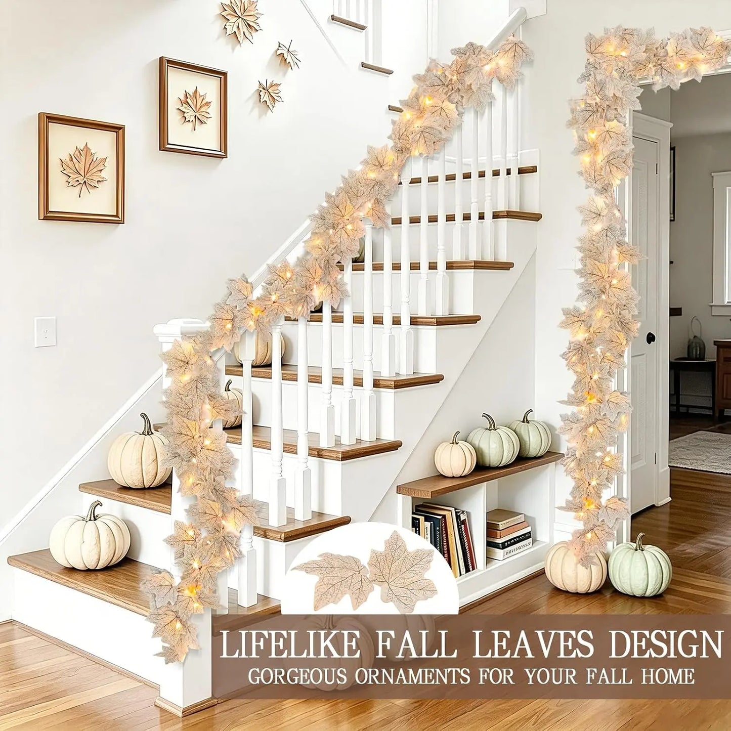 3 Pack Fall Decor - Fall Garland with Lights Fall Decorations for Home, Total 20Ft 60LED Thick Lighted Maples Leafed Autumn Garland Wedding Harvest Fireplace Party Christmas Thanksgiving Decorations