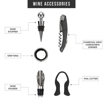 Deluxe Wine Opener Accessories Gift Tools Set with Waiters Corkscrew 5 Piece Bottle Opening Kit