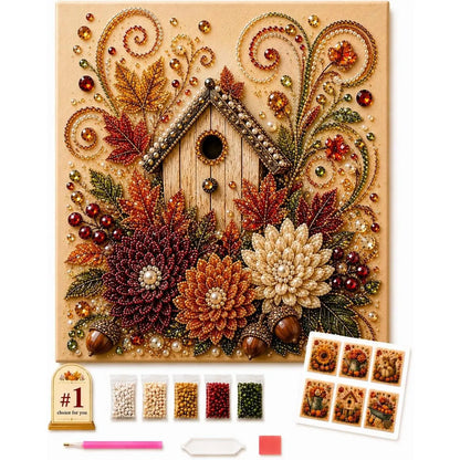 Autumn Pearl Painting Kit - Pearl Art Diy Kits for Adults Autumn (Pumpkin) | 12 * 12-Inch Beginner-Friendly Crafting with Selected Fall Scenes, a Relaxing DIY Project for Sparkling Autumn Artwork