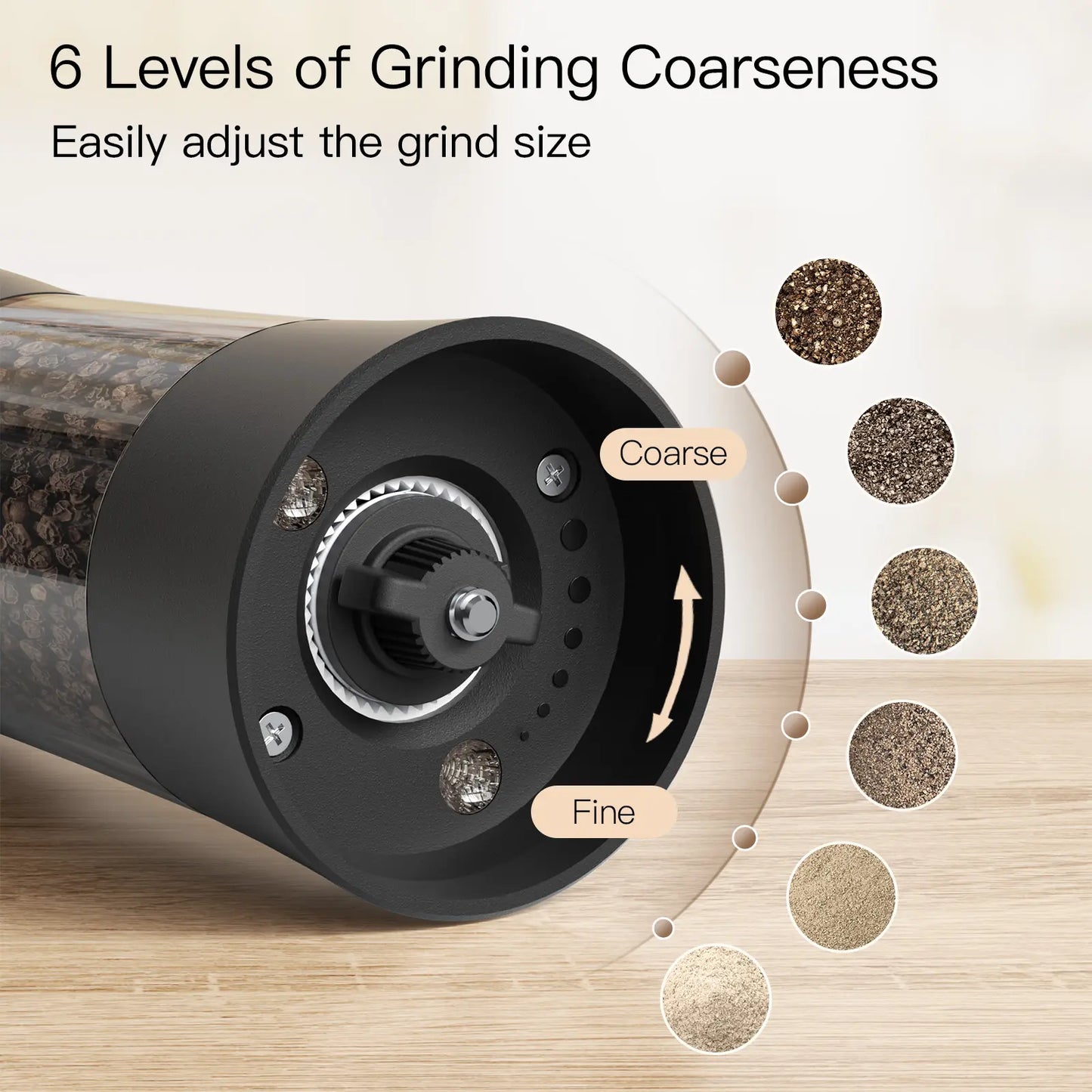 Ultrean Rechargeable Electric Salt and Pepper Grinder Set - Modern Cylindrical ABS Plastic Seasoning Utensils with 6 Adjustable Coarseness, Coarse Control, LED Light, Sky Blue Kitchen Gadget, Housewarming Gift