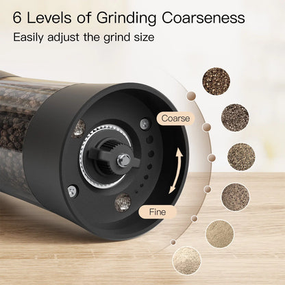 Ultrean Rechargeable Electric Salt and Pepper Grinder Set - Modern Cylindrical ABS Plastic Seasoning Utensils with 6 Adjustable Coarseness, Coarse Control, LED Light, Sky Blue Kitchen Gadget, Housewarming Gift