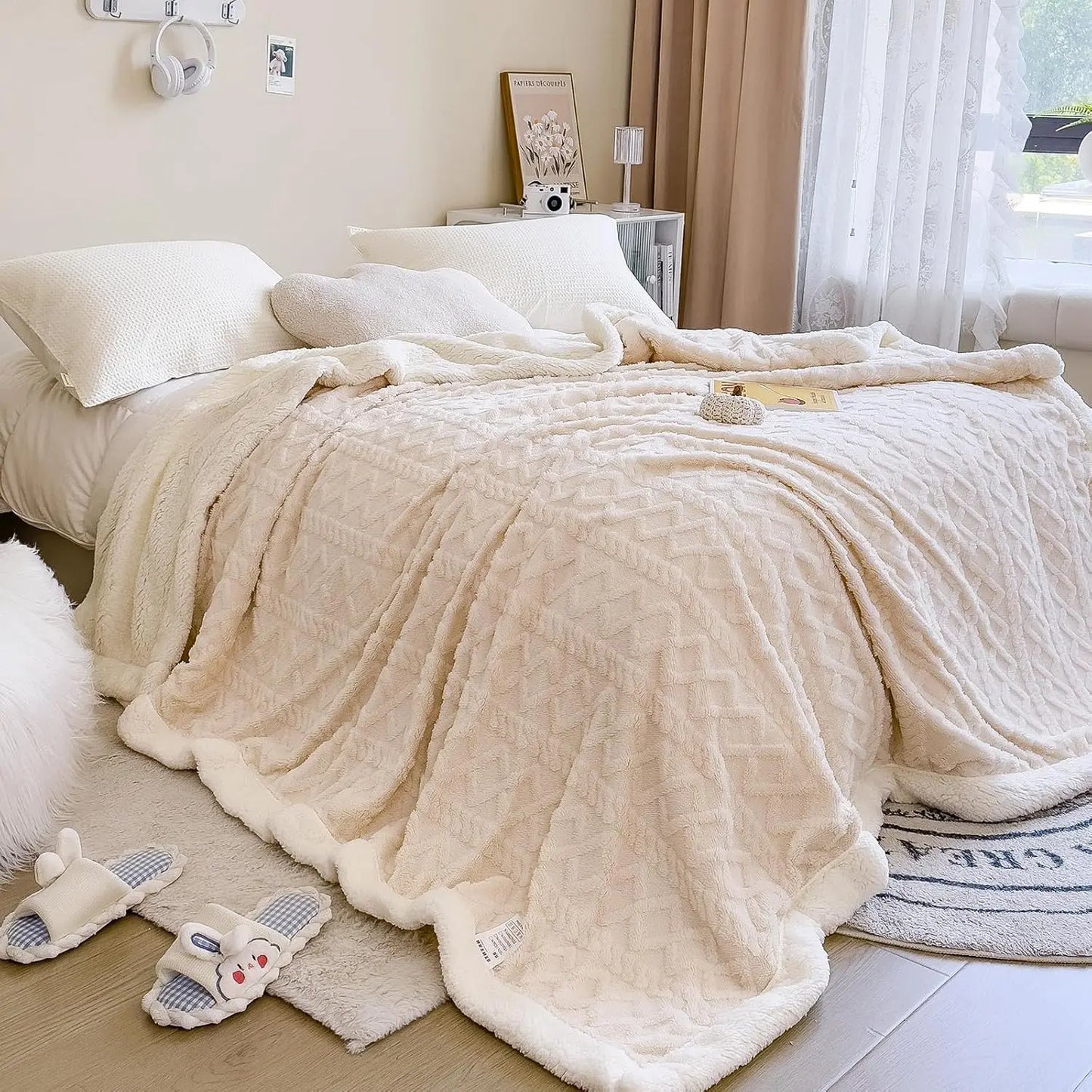 Double-Layer Plush Velvet Blanket, Ultra Soft Cozy Warm Throw Blanket, Reversible Fleece Blanket for Sofa Bed Bedroom