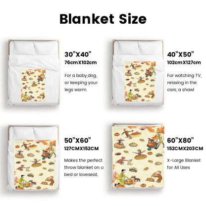 Classic Curious George Fall Harvest Flannel Throw Blanket, Pumpkin-Maple Leaf Cartoon Print, Soft Cozy Sofa Bed Cover, Ideal Thanksgiving Gift for Kids, Multi-Size