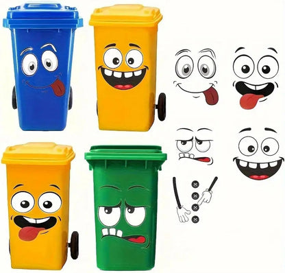 4/8Pcs Interesting Cartoon Face Self-Adhesive Disposable Stickers, Home Decor for Bathroom Trash Can & Refrigerator, Wall Art Decorative Decals