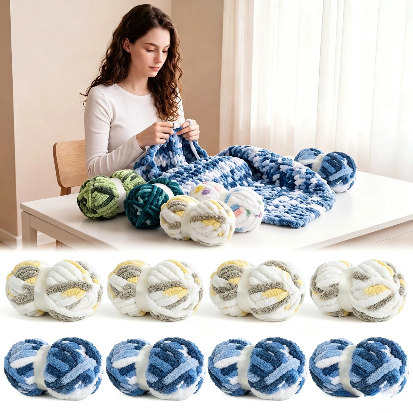 HOMBYS Tie-Dye Chunky Chenille Yarn - 8-Pack Super Bulky Crafting Supplies for Hand Knitting, Oversized Crochet Projects, DIY Crafts with Softness, Maker Flowers Mini Gift Garland, Chunky Yarn, Oversized Crochet Yarn -- Ornament