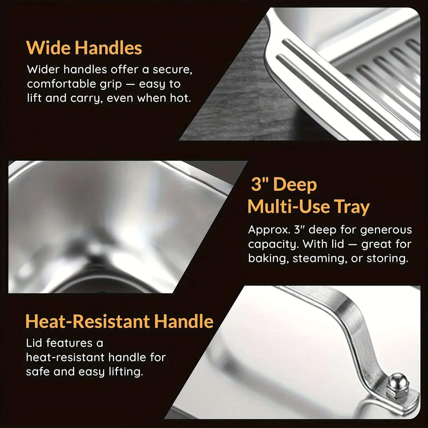 Stainless Steel Durable Bakeware Set - 4Pc Extra Large Nonstick Thick-Bottomed Rectangular Oven-Safe Cake Tins with Lids, Grill-To-Serve for Desserts, Grilling, Mother’S Day Gift