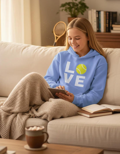Love Tennis Hoodie Women Teen Girls Player Coach Fan Sporty Pullover