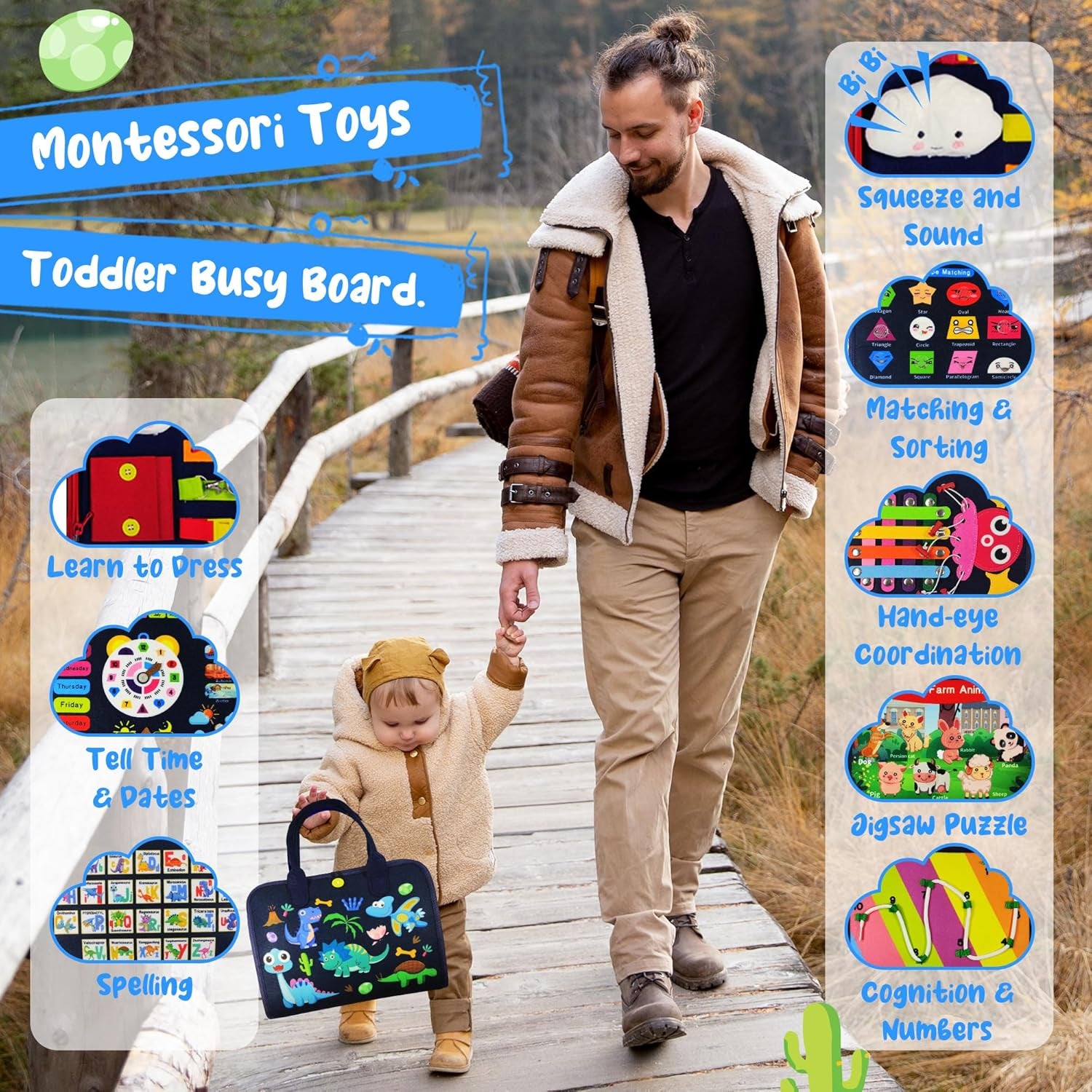 Busy Board for Toddlers 3+ Years Old, Montessori Sensory Toy