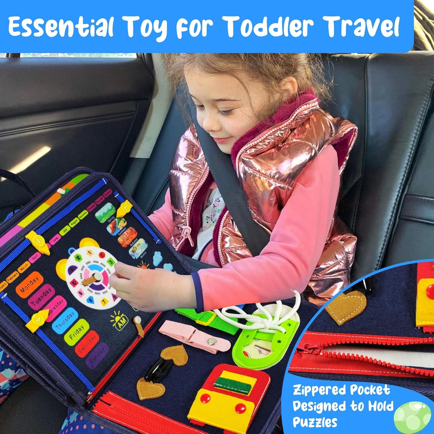 Busy Board for Toddlers 3+ Years Old, Montessori Sensory Toy