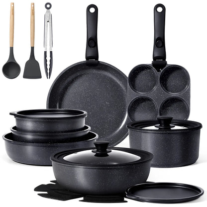 Gipp Non-Stick Cookware Set (5/11/21-Piece) with Detachable Handle, Frying Pan, Saucepan, Lid, Silicone Details, Induction Compatible, Oven Safe for RV Kitchen Use