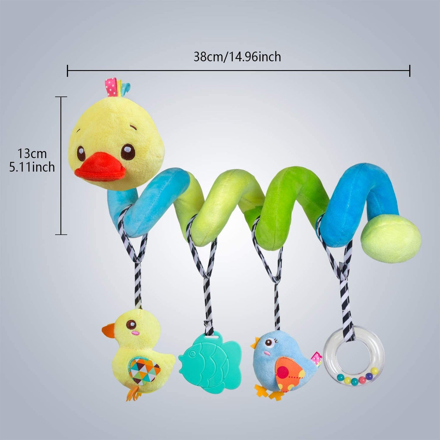 Baby Car Seat Toys, Activity Spiral Hangings Pram Toys, Plush Crib Toys with Squeaky for Boy or Girl, 0 Months up (Duck)
