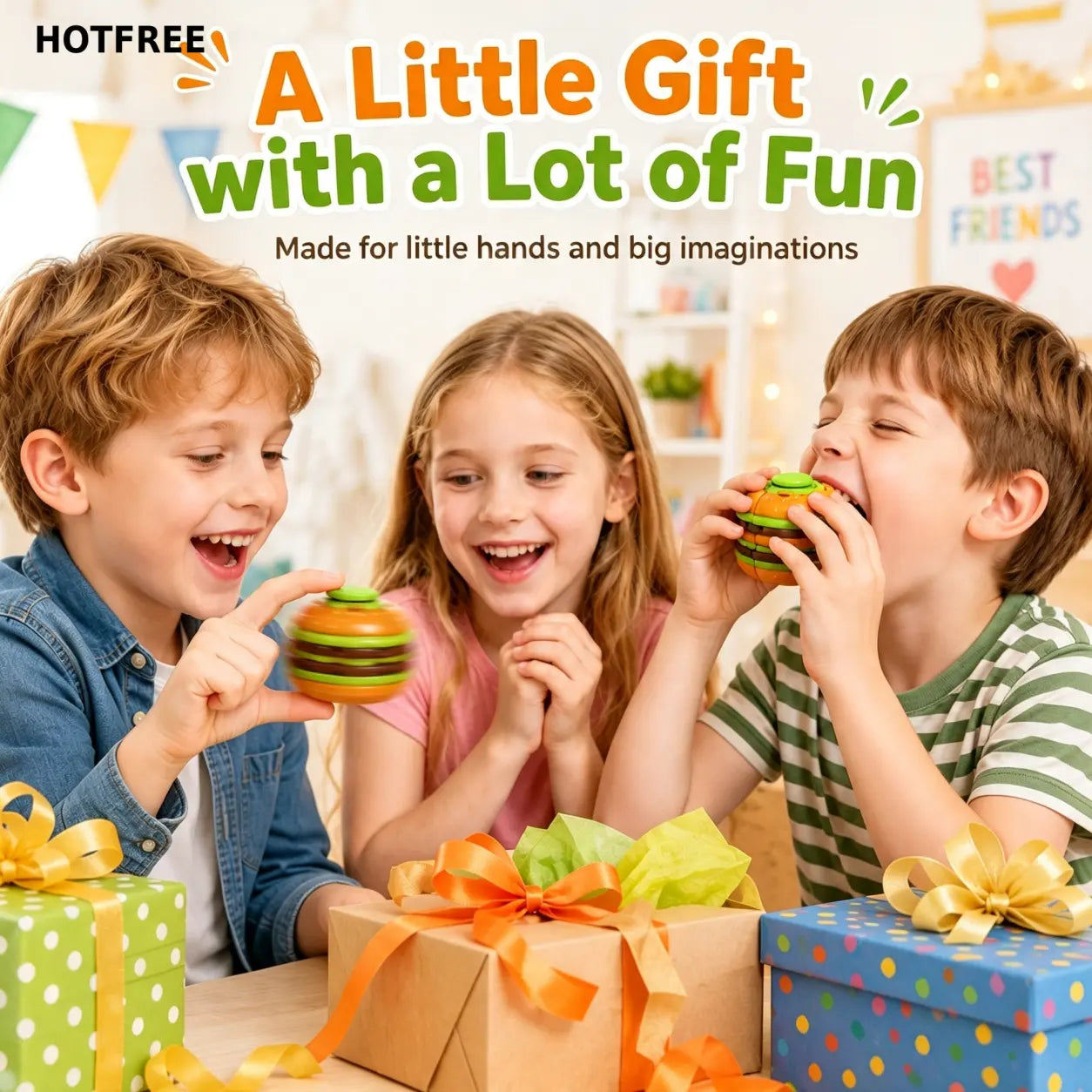 Hotfree Hamburger Transformable Fidget Ball Toy with Press & Spin Function, Handheld Sensory Fidget Gyro Toy, Pocket Stress Relief Tool, Anxiety Calming Fidget Spinner, Focus Aid for ADHD, Desk Fidget Gadget for Adults & Teens
