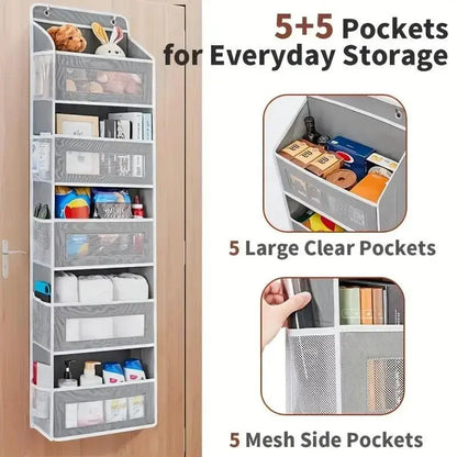 Hangable Over-The-Door Clothing Storage Bag - Hangable Storage Bag with 5 Side Pockets, Anti-Tilt Design, 44 Lb Capacity, Weekly Organizer for Bedroom, Bathroom (Ideal for Everyday Clothing, Diapers) Home Organization Solution, Clothing Storage Bags, Hang