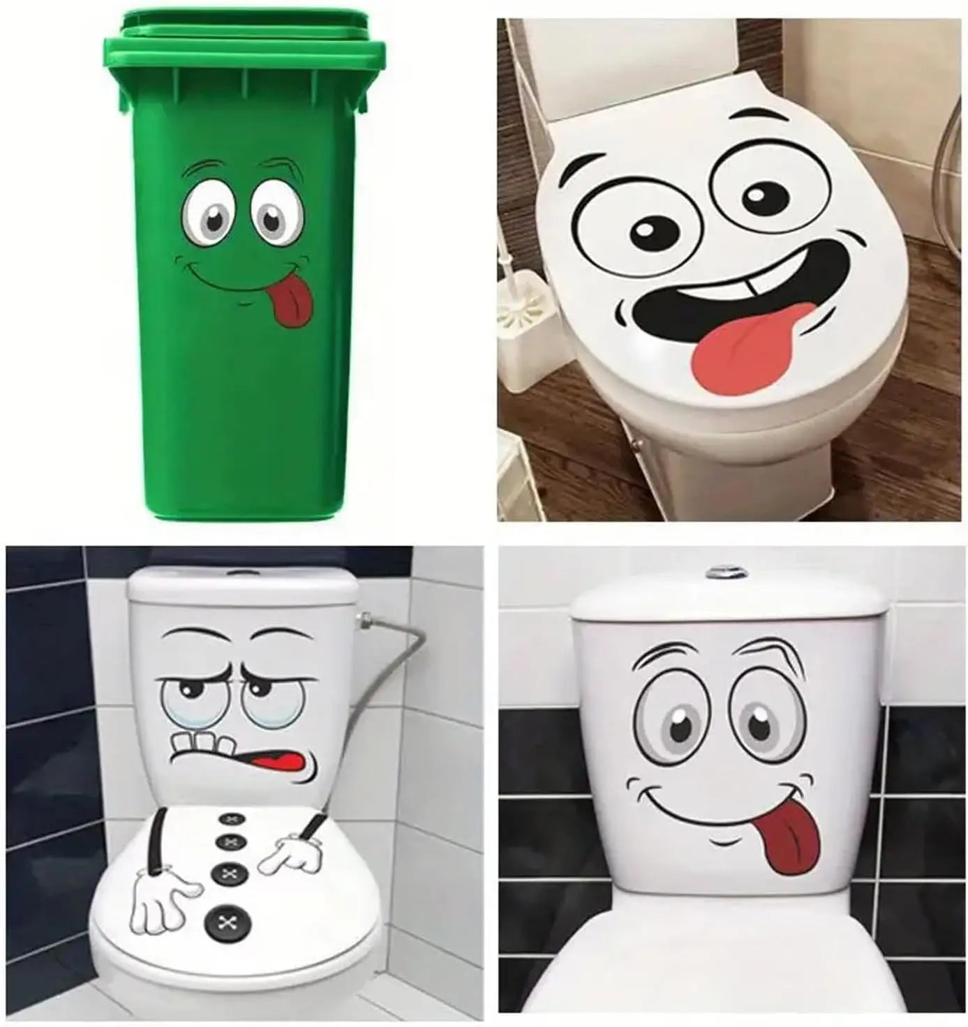 4/8Pcs Interesting Cartoon Face Self-Adhesive Disposable Stickers, Home Decor for Bathroom Trash Can & Refrigerator, Wall Art Decorative Decals