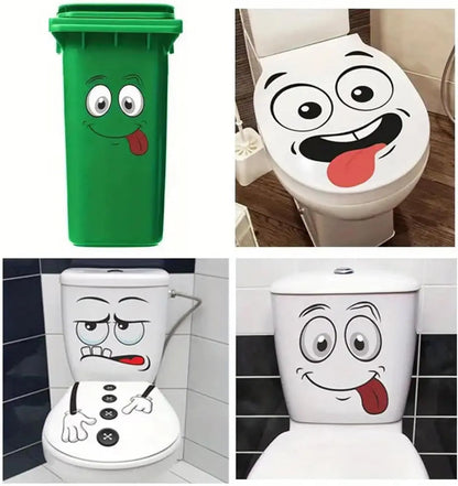 4/8Pcs Interesting Cartoon Face Self-Adhesive Disposable Stickers, Home Decor for Bathroom Trash Can & Refrigerator, Wall Art Decorative Decals