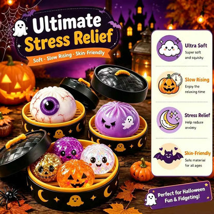 Halloween Cute Scary Ghost Maruko Squishy Squeeze Toy Set, Mini Portable Stress Toy, Sensory Products for Halloween Things, Party Treat Bag Fillers & Mini Gifts