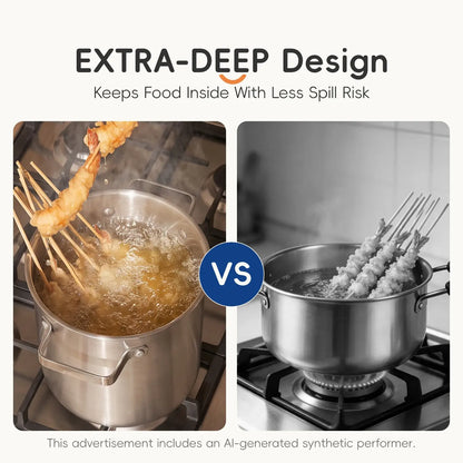 PUCOHOUSE 304 Stainless Steel Deep Stock Pot with Mesh Strainer Basket, Korean Japanese Style Multi-Purpose Asparagus Pot for Spaghetti, Deep Frying Skewers, Blanching Seafood Veggies, All Stovetops Compatible Induction Gas Electric Cookware