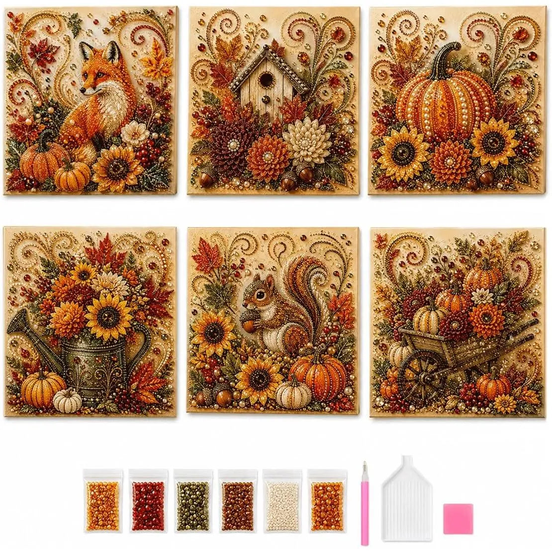 Autumn Pearl Painting Kit - Pearl Art Diy Kits for Adults Autumn (Pumpkin) | 12 * 12-Inch Beginner-Friendly Crafting with Selected Fall Scenes, a Relaxing DIY Project for Sparkling Autumn Artwork