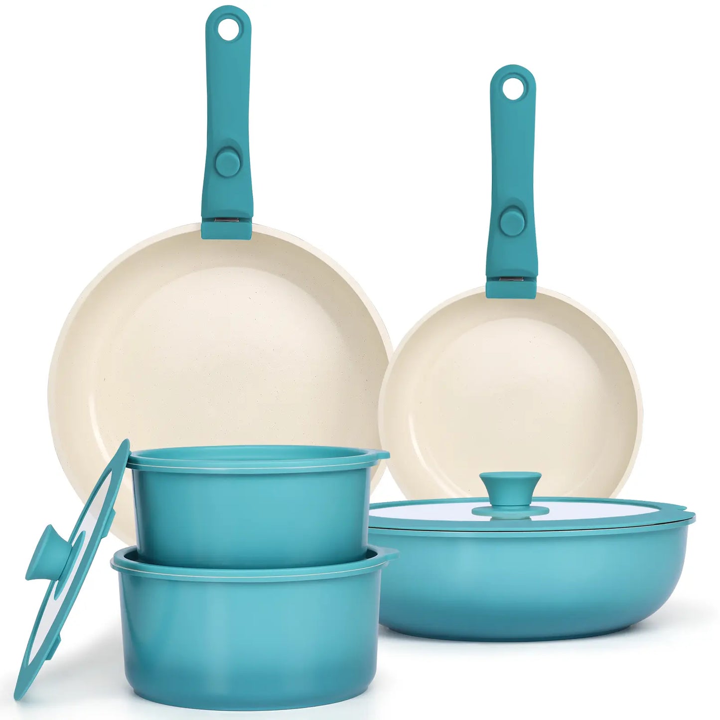 Gipp Non-Stick Cookware Set (5/11/21-Piece) with Detachable Handle, Frying Pan, Saucepan, Lid, Silicone Details, Induction Compatible, Oven Safe for RV Kitchen Use