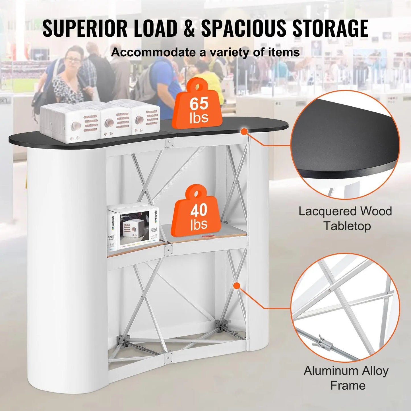 【Fathersdaygift】Vevor Portable Tradeshow Podium Table, 51.18" X 18.31" X 37.4", Display Exhibition Counter Stand Booth Fair with Wall, Foldable Promotion Retail Bar Table Pop up Podium with Storage Rack, Carrying Bag