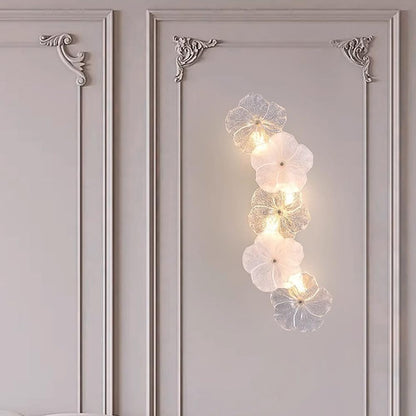 22.4" Flower Shape Glass Wall Lamp, Gold Base Floral Sconce Fixture Prism Wall Sconces with LED Light, Modern Vintage Rustic Lighting Fixture for Bedroom Hallway Bedside Hotel