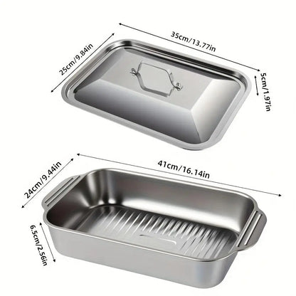 Stainless Steel Durable Bakeware Set - 4Pc Extra Large Nonstick Thick-Bottomed Rectangular Oven-Safe Cake Tins with Lids, Grill-To-Serve for Desserts, Grilling, Mother’S Day Gift