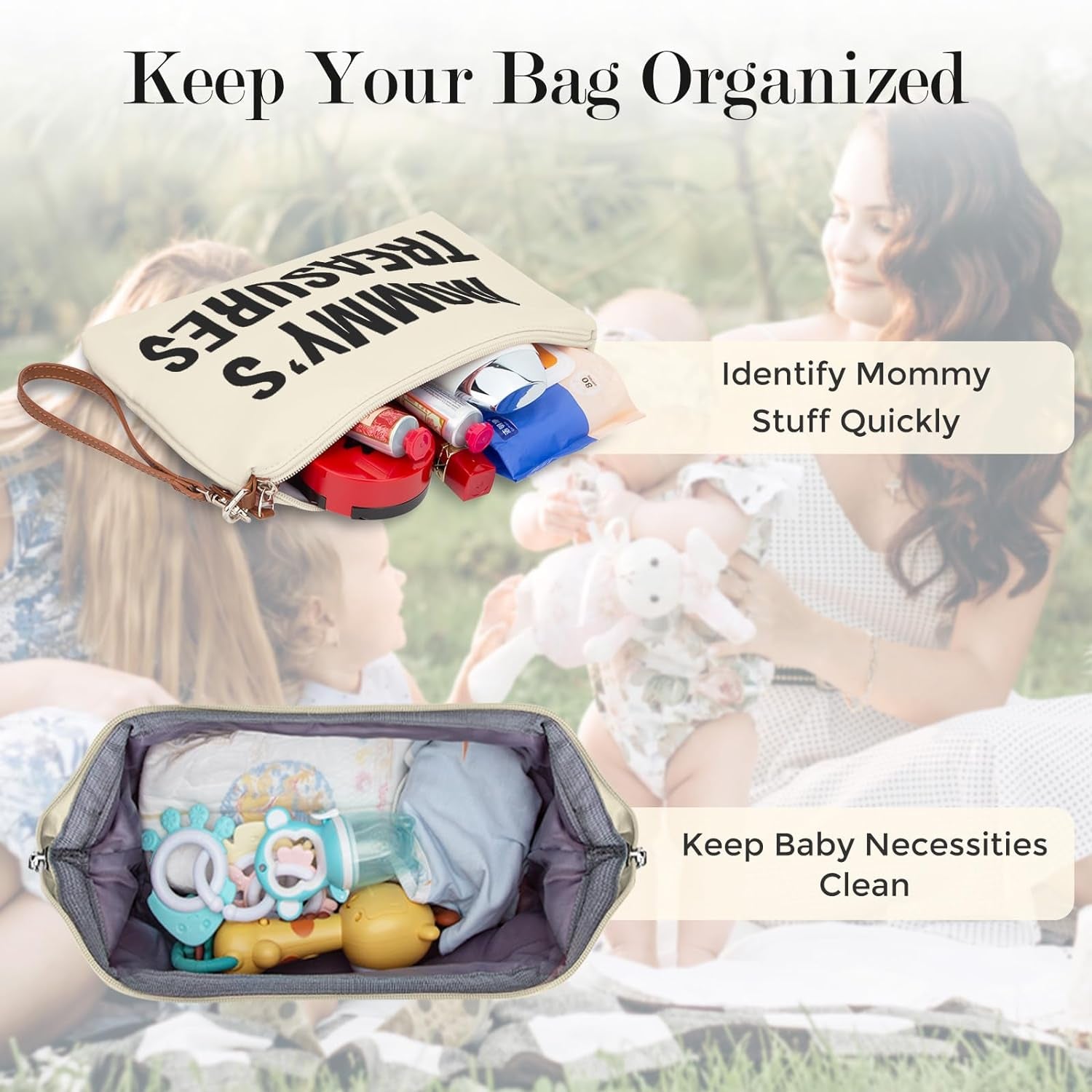 Mommy Diaper Bag Tote with 2 Organizer Pouches, Spacious 17.7In Mom’S Bag for Hospital and Weekender Travel, Creamy White