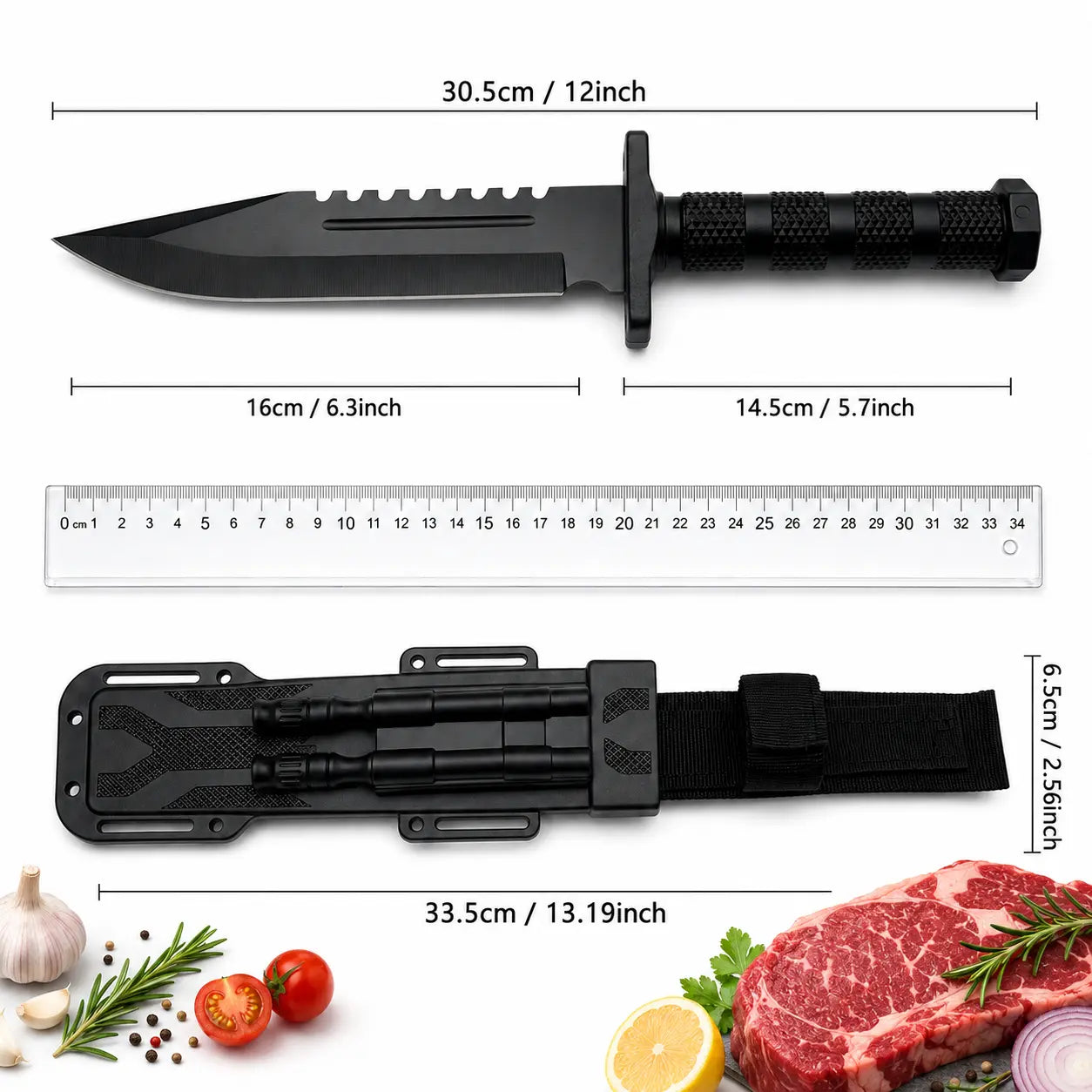 Home Cooking Prep Knife - Matte Black Blade, Textured Handle, Protective Sheath, Built-In Accessory Storage - Kitchen Knives for Ingredient Preparation, Father’S Day, Birthdays, Housewarmings Gifts, Bbq Prep