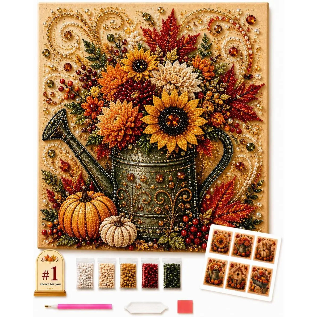 Autumn Pearl Painting Kit - Pearl Art Diy Kits for Adults Autumn (Pumpkin) | 12 * 12-Inch Beginner-Friendly Crafting with Selected Fall Scenes, a Relaxing DIY Project for Sparkling Autumn Artwork