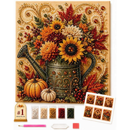 Autumn Pearl Painting Kit - Pearl Art Diy Kits for Adults Autumn (Pumpkin) | 12 * 12-Inch Beginner-Friendly Crafting with Selected Fall Scenes, a Relaxing DIY Project for Sparkling Autumn Artwork
