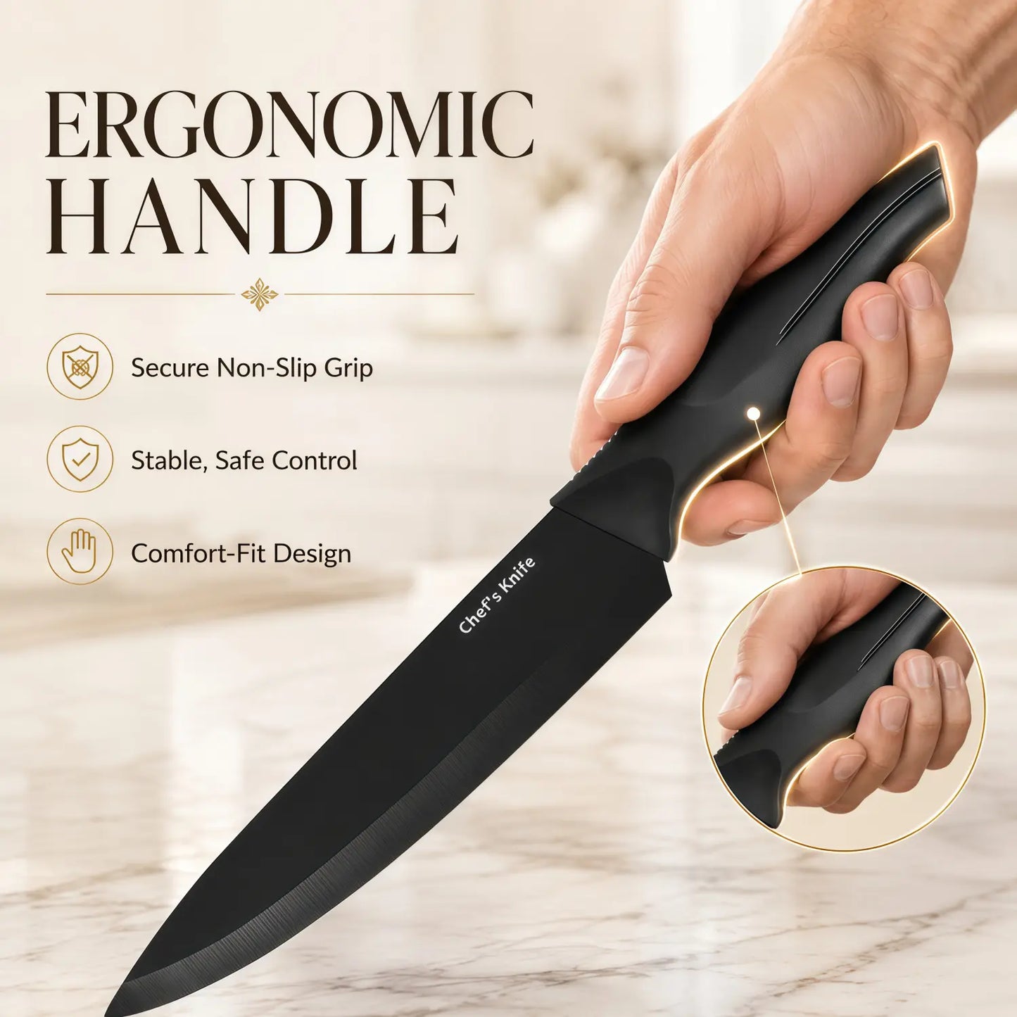 14-Piece Self-Sharpening Stainless Steel Knife Set for Home Kitchen, Black Knives with Storage Block, Built-In Sharpener, ABS Ergonomic Anti-Slip Handles, Dishwasher Safe for Slicing and Cutting Sohochic