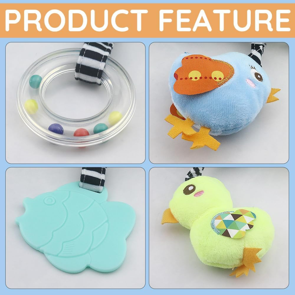 Baby Car Seat Toys, Activity Spiral Hangings Pram Toys, Plush Crib Toys with Squeaky for Boy or Girl, 0 Months up (Duck)