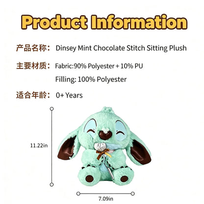 Disney Stitch Sitting Plush Figure, Cute Mint Green Seated Stuffed Doll, Soft Fluffy Stitch Toy, Adorable Gift for Kids & Friends