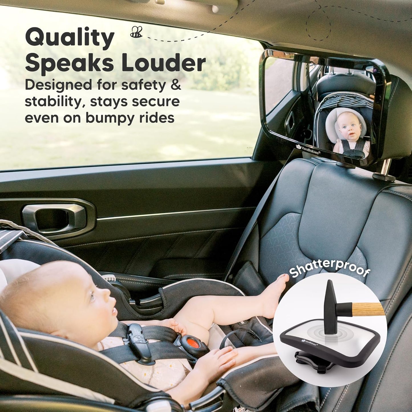 Baby Car Seat Mirror, Wide View, Shatterproof (Matte Black)