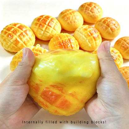 [ASMR Pineapple Bun Squishy] Slight Crunchy Food Squishies Toy Stress Relief Fidget Toy-Slight Crunchy Fidget Toy with Building Blocks inside for Stress Relief Halloween / Haunted