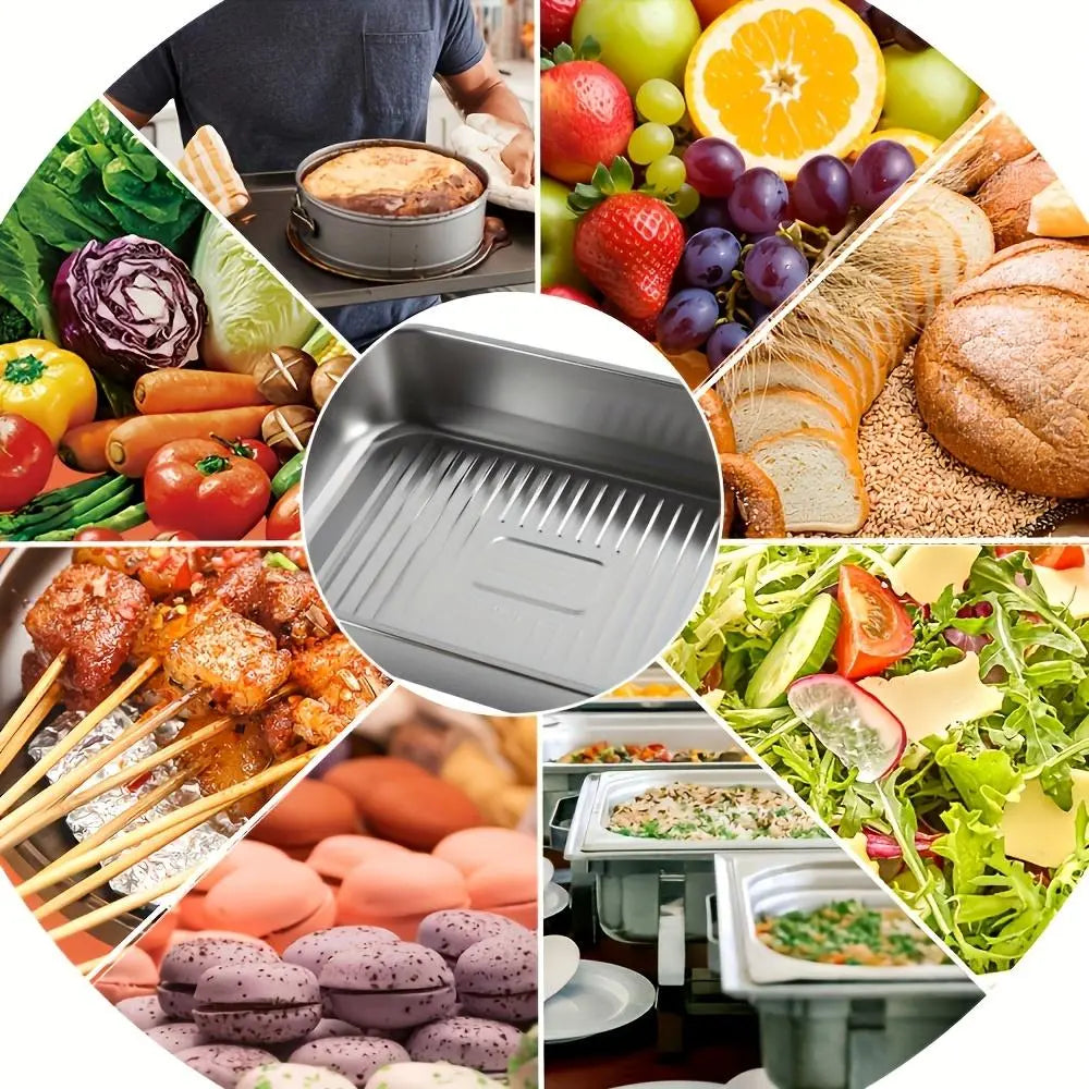 Stainless Steel Durable Bakeware Set - 4Pc Extra Large Nonstick Thick-Bottomed Rectangular Oven-Safe Cake Tins with Lids, Grill-To-Serve for Desserts, Grilling, Mother’S Day Gift