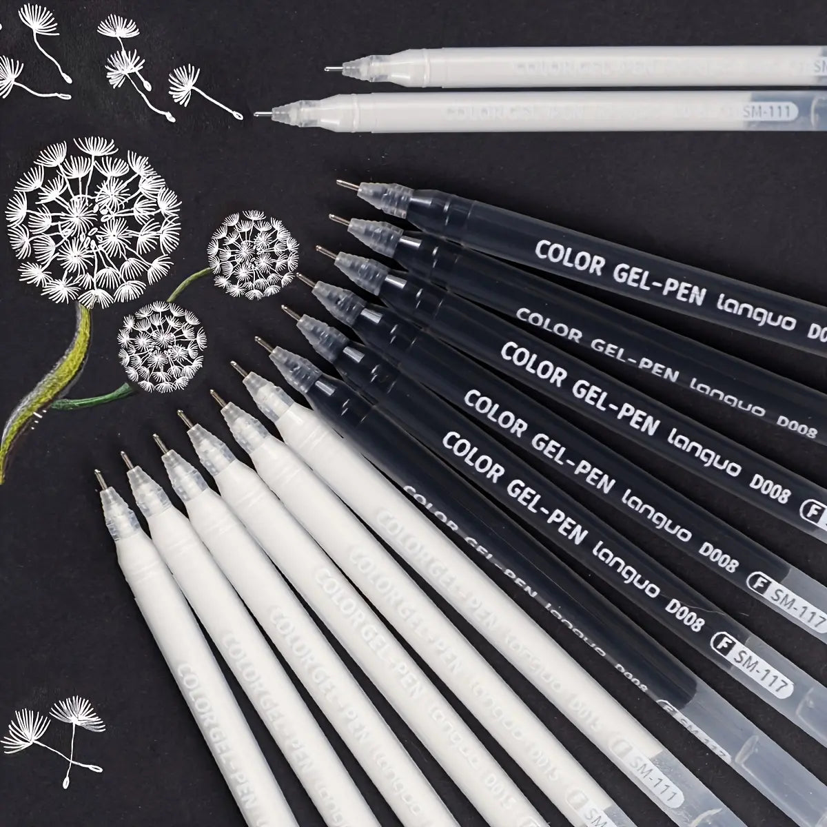 LANGUO 12PCS Black & White Gel Pens, 0.6Mm & 1.0Mm Fine Point Premium Ink Gel Pens, Ideal for Black Paper, Journaling, Drawing, Back to School, Art & Office Supplies