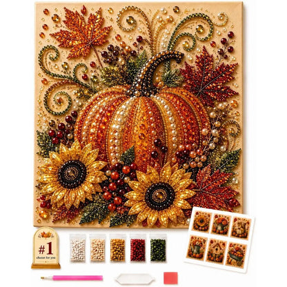 Autumn Pearl Painting Kit - Pearl Art Diy Kits for Adults Autumn (Pumpkin) | 12 * 12-Inch Beginner-Friendly Crafting with Selected Fall Scenes, a Relaxing DIY Project for Sparkling Autumn Artwork