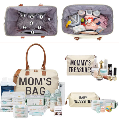 Mommy Diaper Bag Tote with 2 Organizer Pouches, Spacious 17.7In Mom’S Bag for Hospital and Weekender Travel, Creamy White