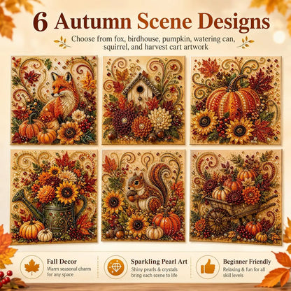 Autumn Pearl Painting Kit - Pearl Art Diy Kits for Adults Autumn (Pumpkin) | 12 * 12-Inch Beginner-Friendly Crafting with Selected Fall Scenes, a Relaxing DIY Project for Sparkling Autumn Artwork
