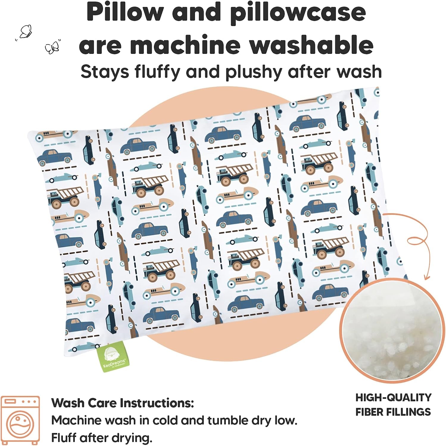 Toddler Pillow with Pillowcase, 13X18 My Little Dreamy Pillow (Vroom)